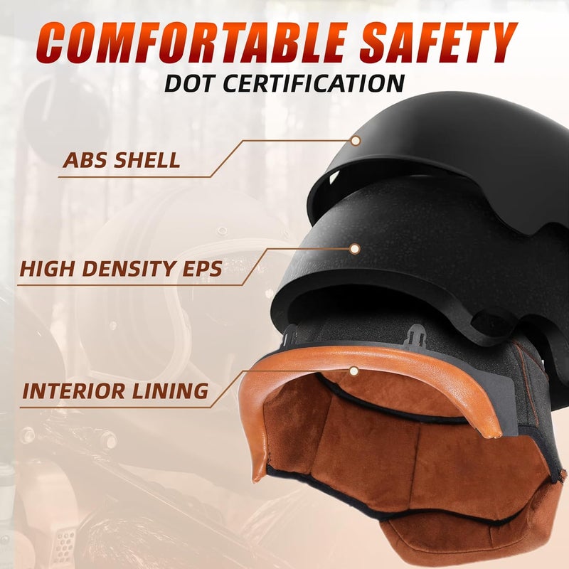 triangle 3/4 Motorcycle Helmet,Retro Open Face Adults Helmets with Visor,Half Face Moped Helmet for Men & Women,DOT Approved Helmets for Cruiser Scooter(XL) - Image 2